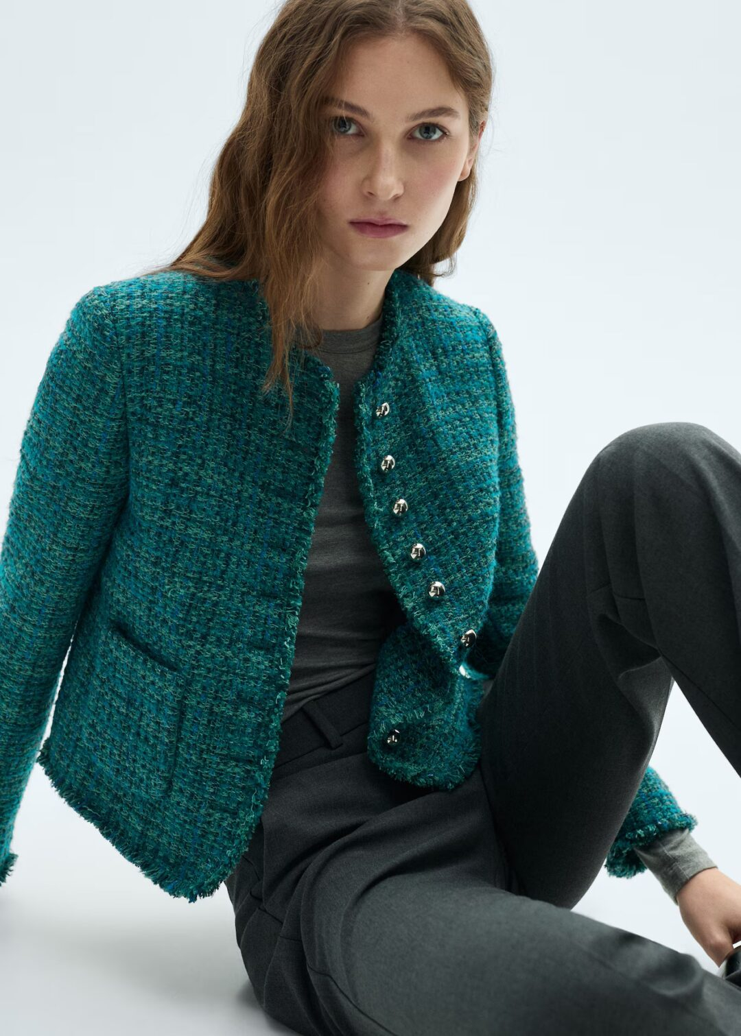 Chaqueta tweed bolsillos Mango