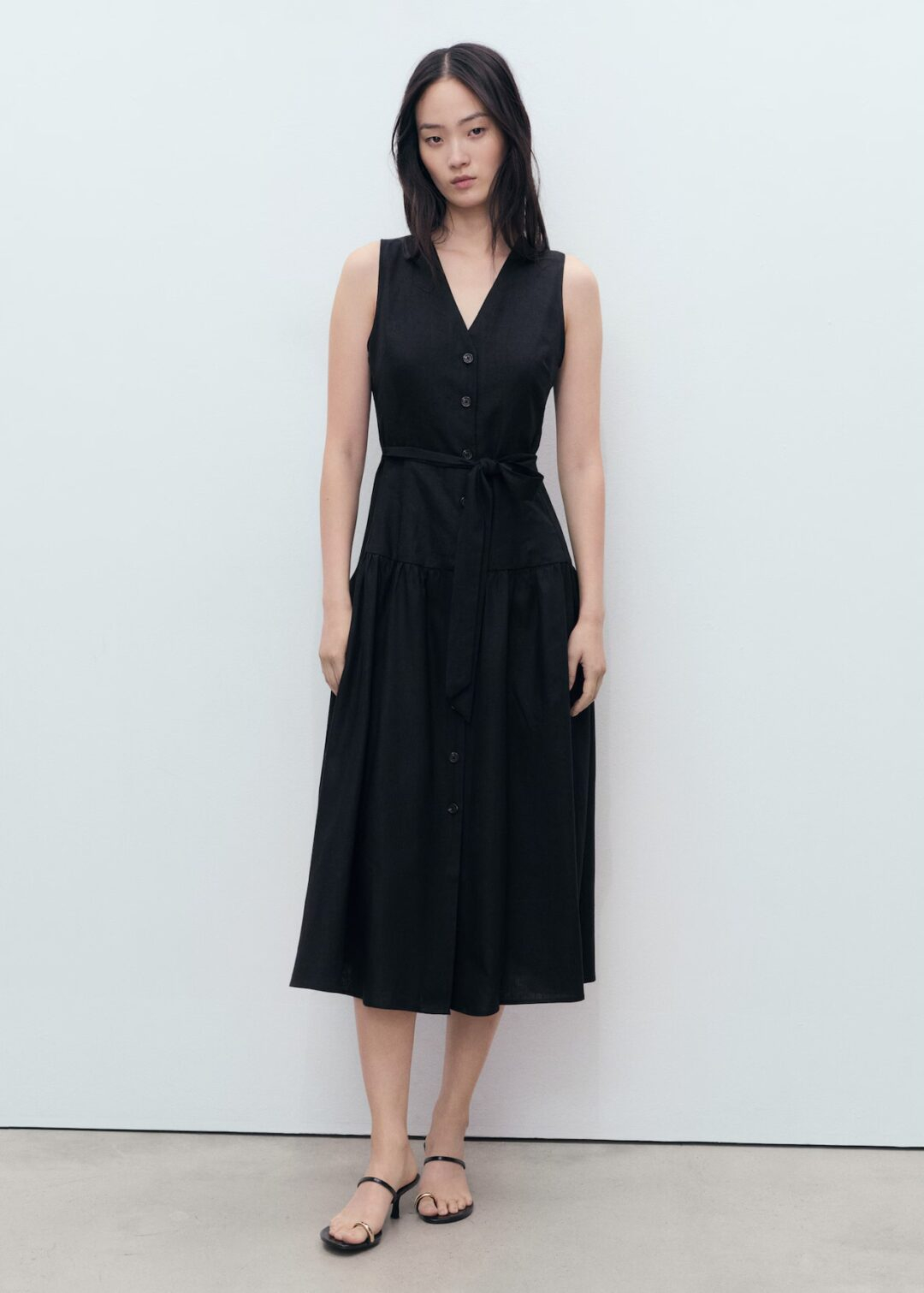 Vestido MIDI Lino cinturón MANGO - Image 2
