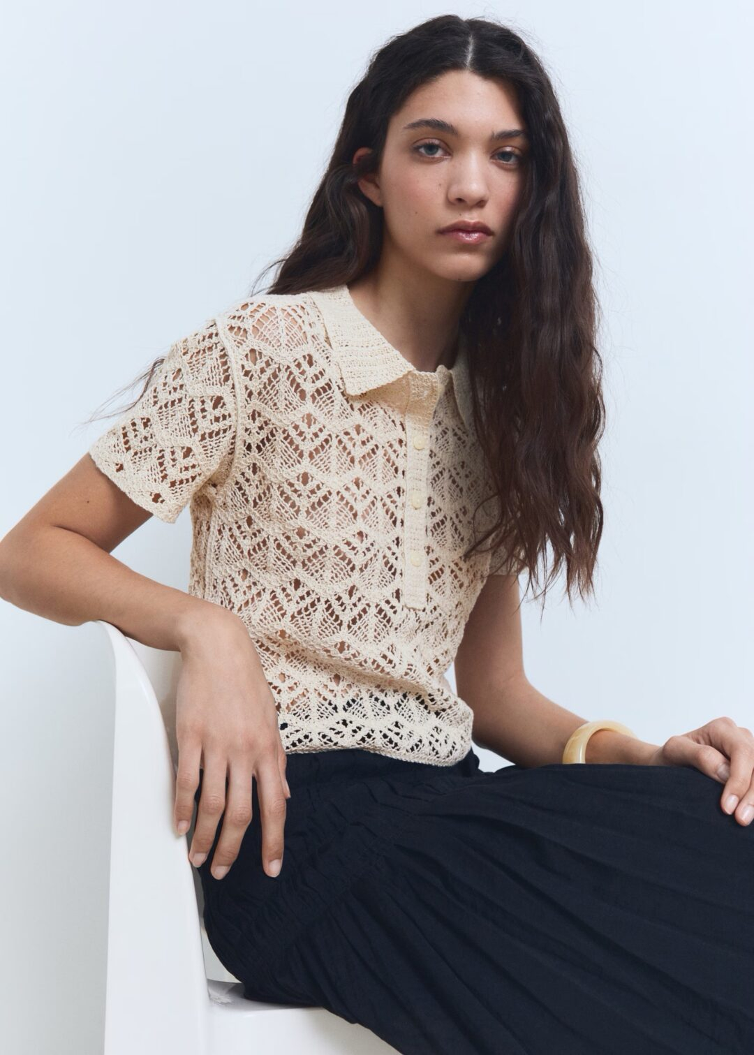 Jersey crochet manga corta crudo MANGO