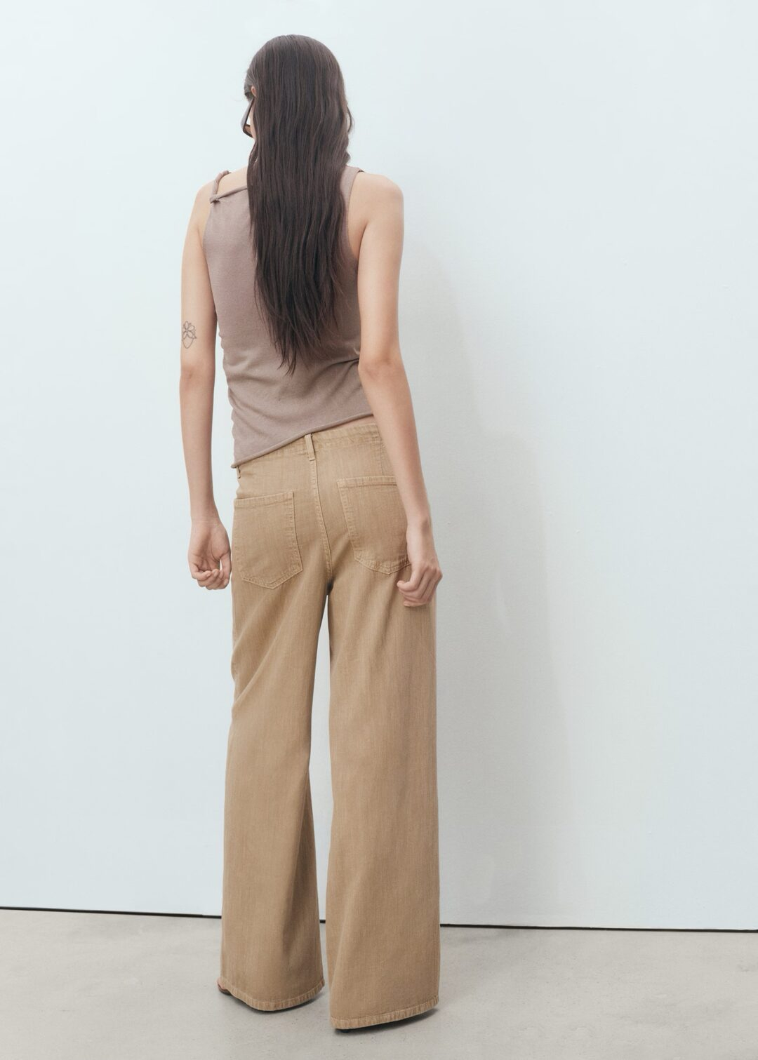 Pantalón denim Wideleg cinturón arena MANGO - Image 3