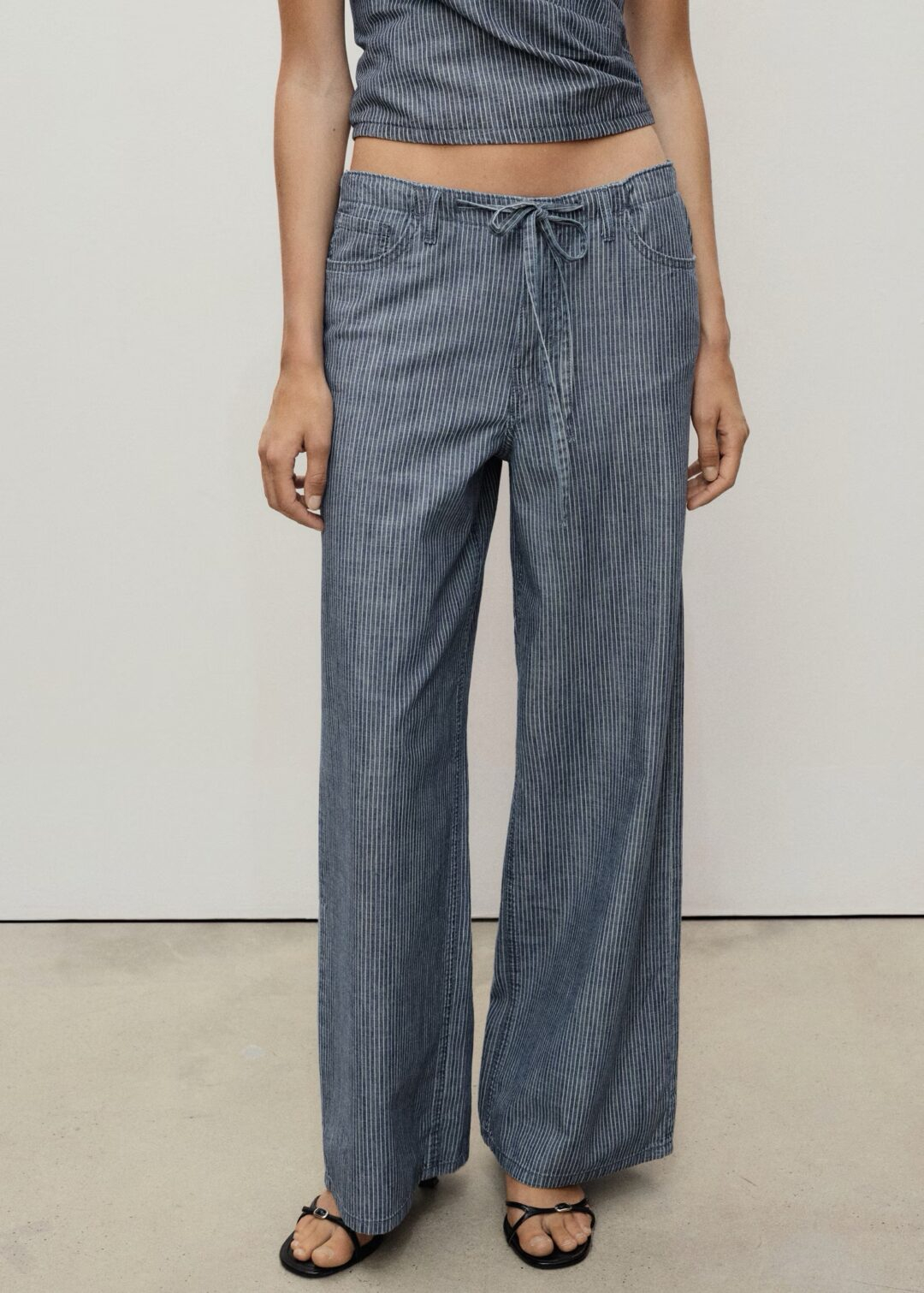 Pantalón denim Wideleg cinturón azul MANGO - Image 4