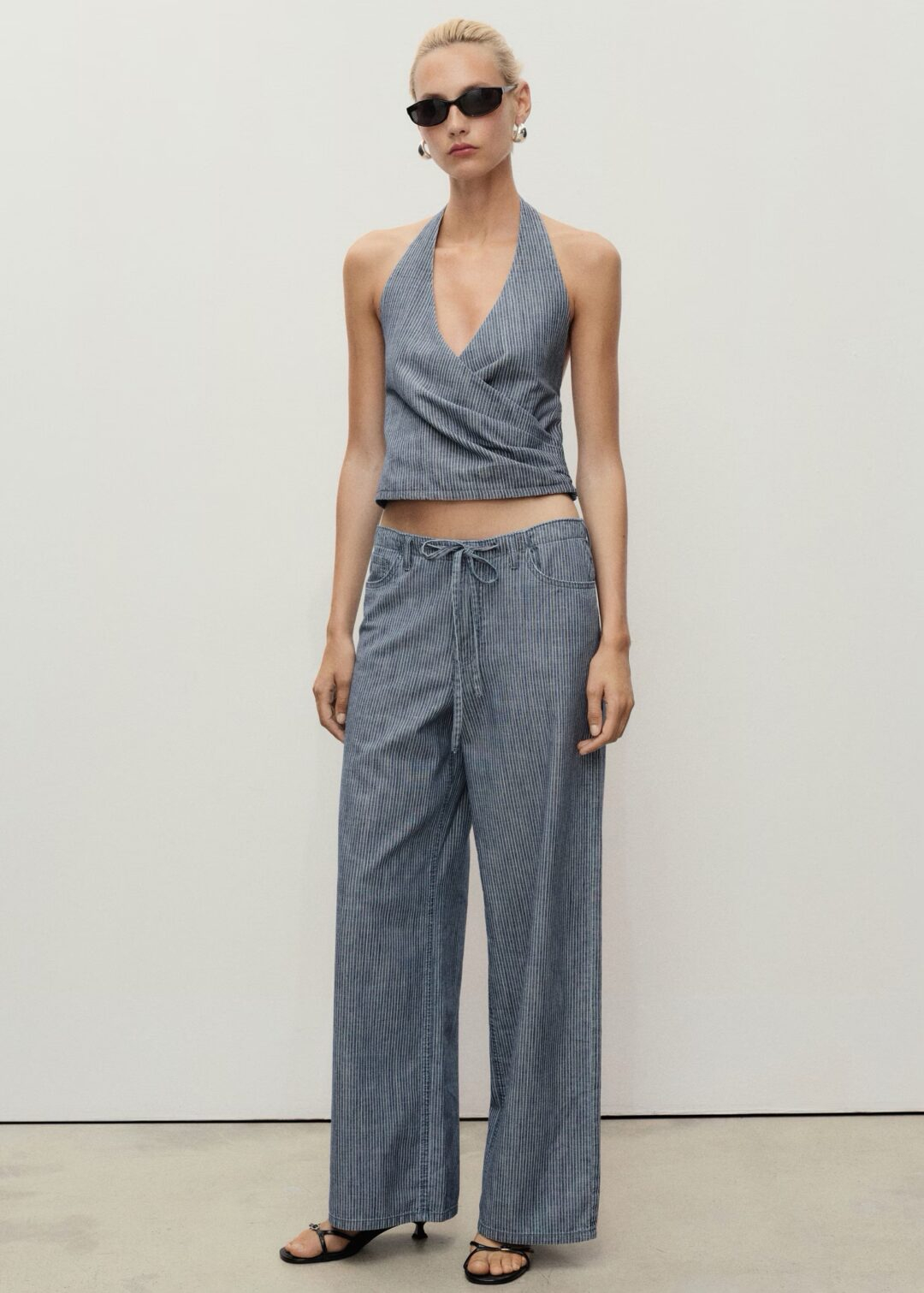 Pantalón denim Wideleg cinturón azul MANGO - Image 3
