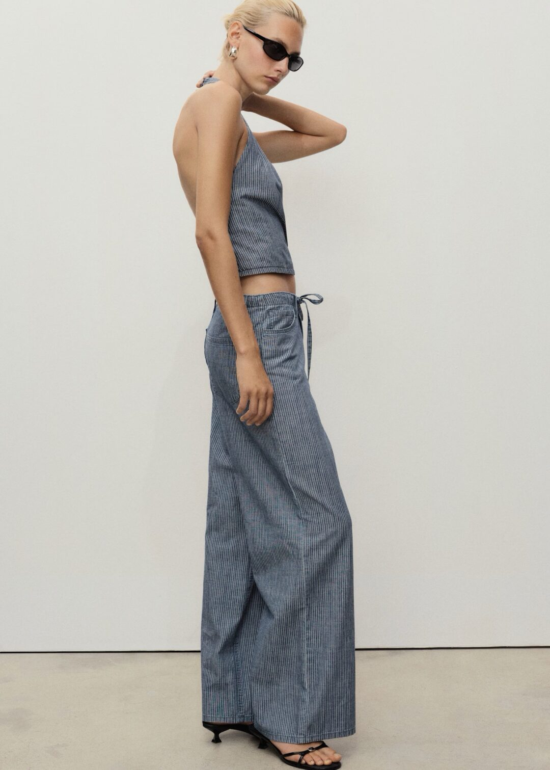 Pantalón denim Wideleg cinturón azul MANGO - Image 2