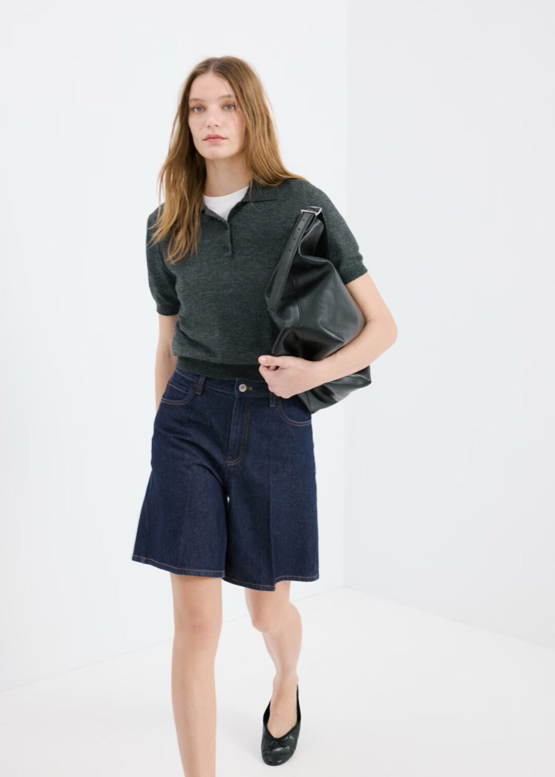 Bermudas denim rectas tiro alto Mango