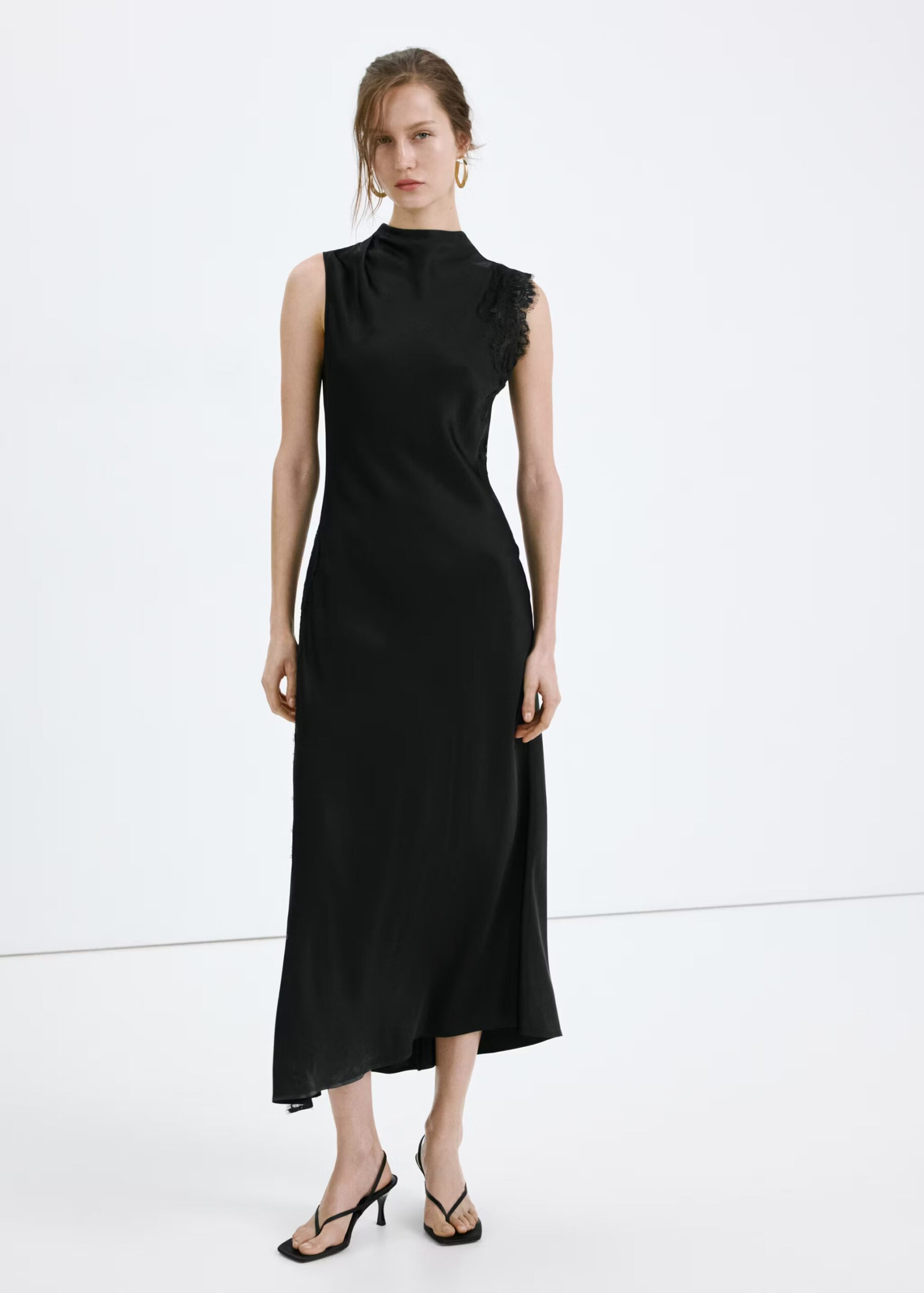 VESTIDO SATINADO DETALLES ENCAJE MANGO 1 VESTIDO SATINADO DETALLES ENCAJE MANGO