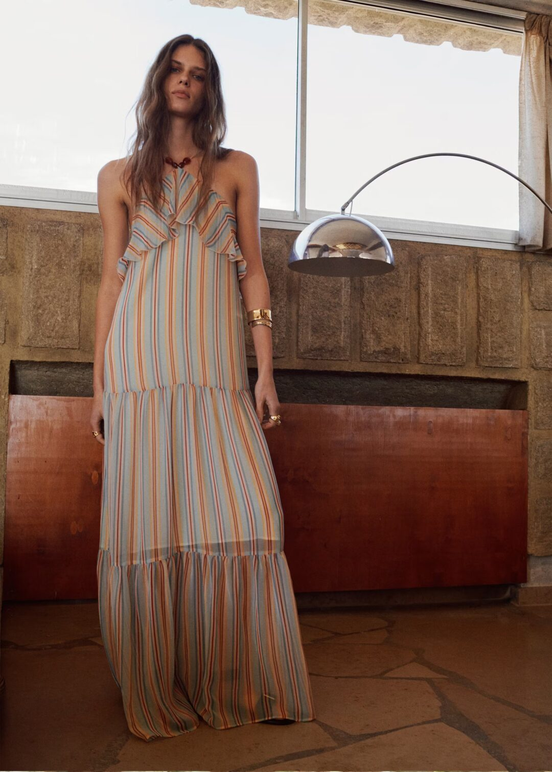 VESTIDO RAYAS VOLANTES MANGO