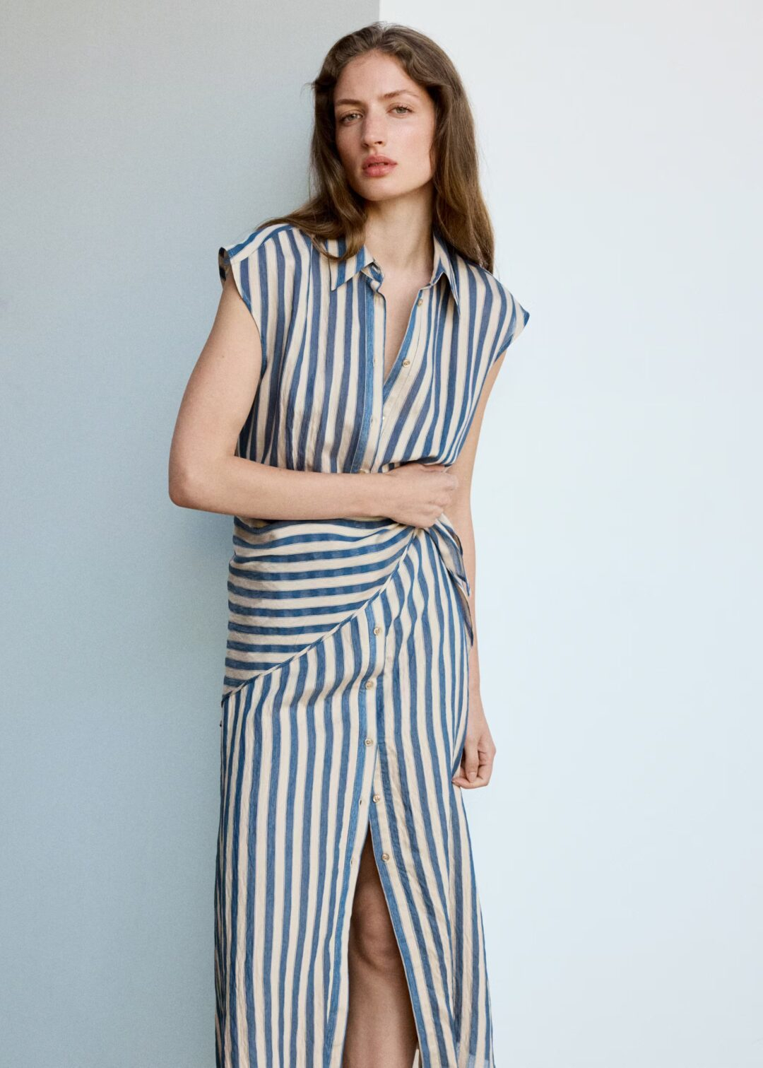 VESTIDO CAMISERO RAYAS PAÑUELO MANGO
