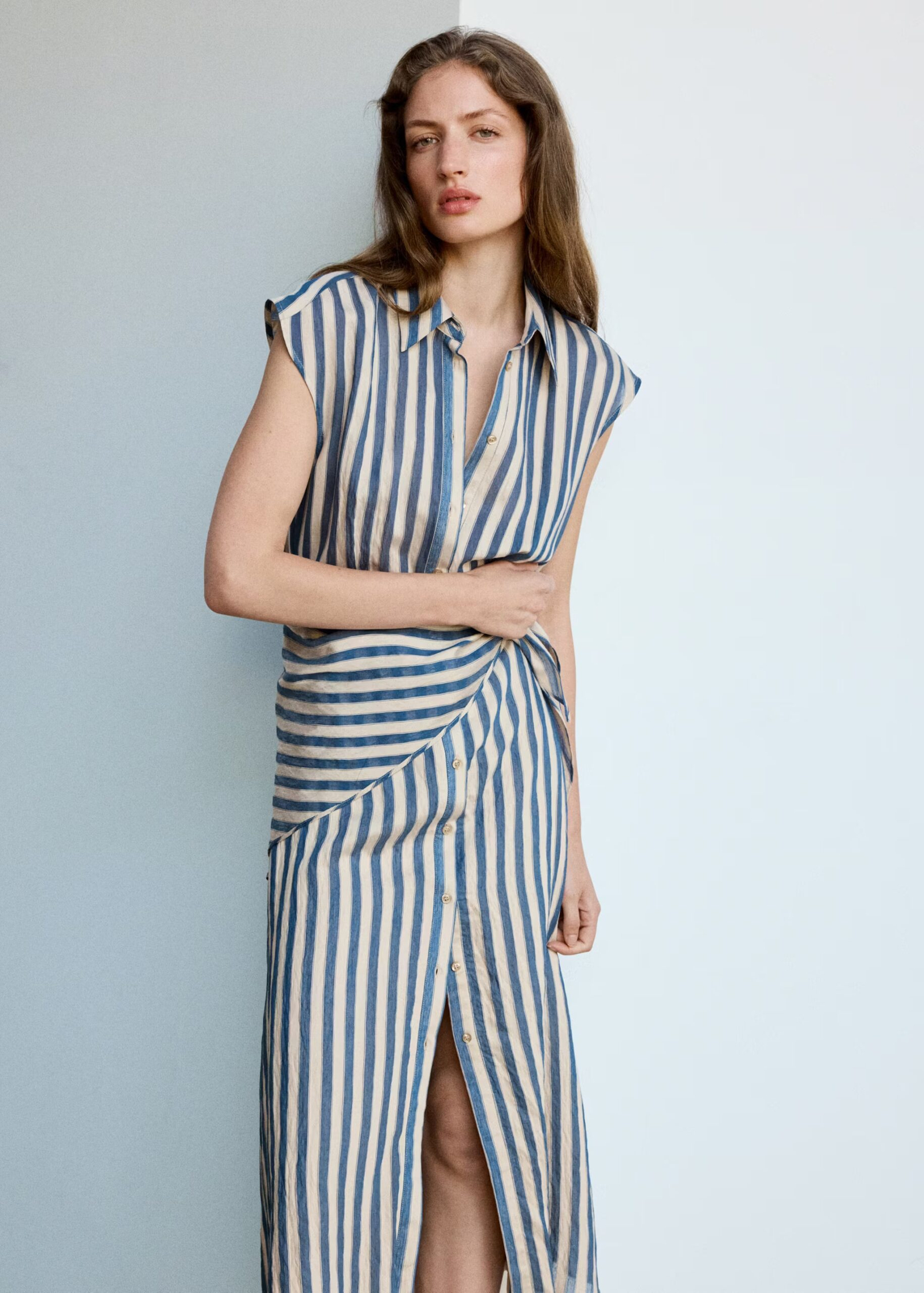 VESTIDO CAMISERO RAYAS PAÑUELO MANGO 1 VESTIDO CAMISERO RAYAS PAÑUELO MANGO