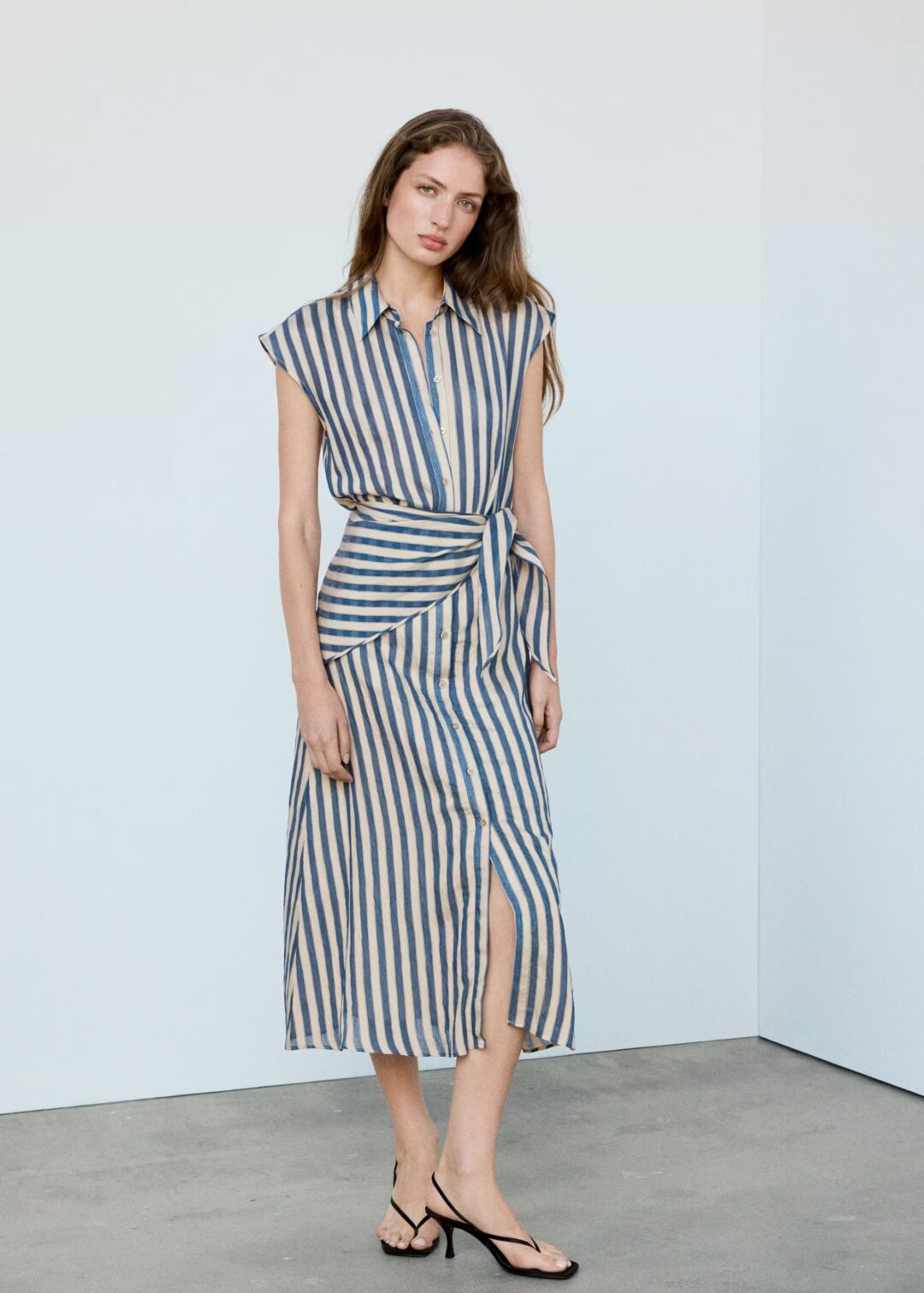 VESTIDO CAMISERO RAYAS PAÑUELO MANGO